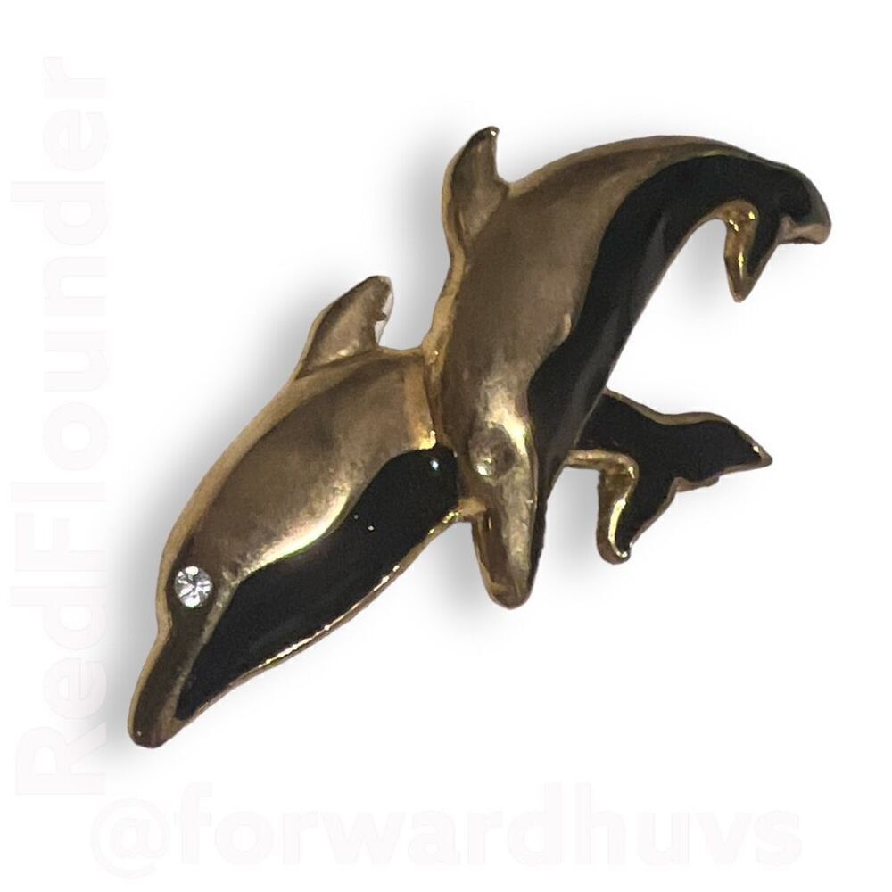Gold Tone Vintage Dolphins Brooch | Read